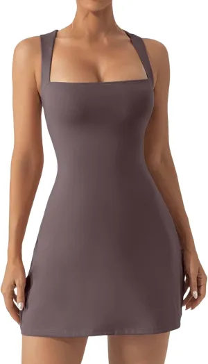 Sundress for Women Sexy Sleeveless Square Neck Mini Dresses Spaghetti Strap Tunic Dresses Fashion Party Club Dress