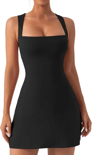 Sundress for Women Sexy Sleeveless Square Neck Mini Dresses Spaghetti Strap Tunic Dresses Fashion Party Club Dress