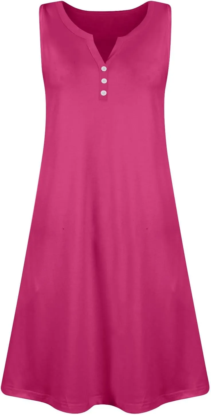 Sundresses for Women 2025 Button Up Summer Sleeveless V Neck Midi Dress A Line Beach Vacation Tank Dresses with Pocket