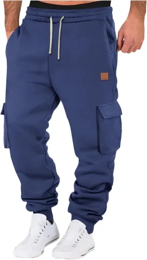 SUWBMHWE Men Cargo Pants Stretch Drawstring Elastic Waist Sweatpants Tall Regular Fit Pants Joggers Trousers with Pockets