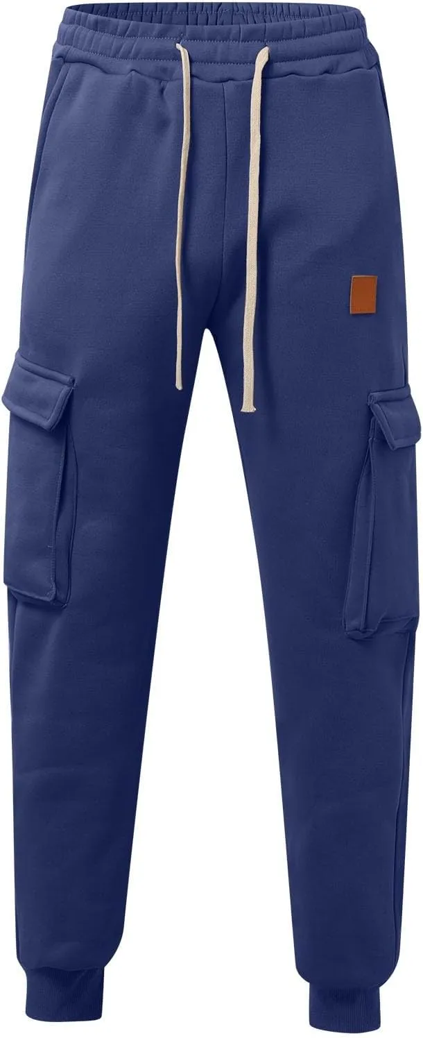 SUWBMHWE Men Cargo Pants Stretch Drawstring Elastic Waist Sweatpants Tall Regular Fit Pants Joggers Trousers with Pockets