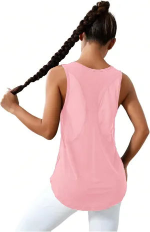 SweatyRocks Women's Activewear Sleeveless Scoop Neck Sports Tank Top Breathable Mesh Tops
