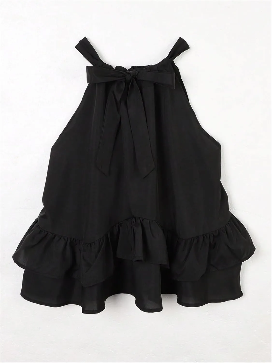 SweatyRocks Women's Adjustable Tie Neckline Ruffle Hem Sleeveless Flowy Halter Tops