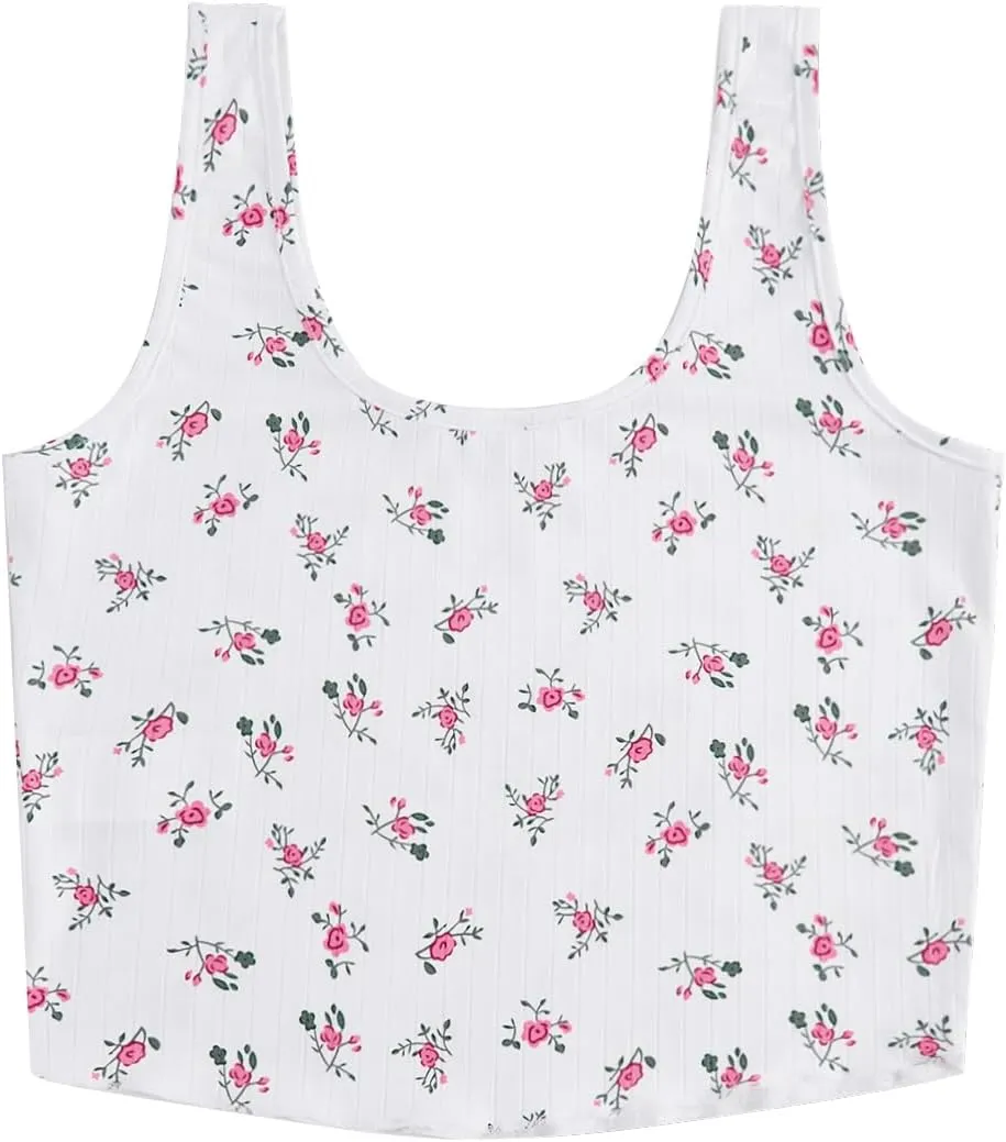 SweatyRocks Women's Casual Summer Floral Print Sleeveless Stretch Crop Tank Top