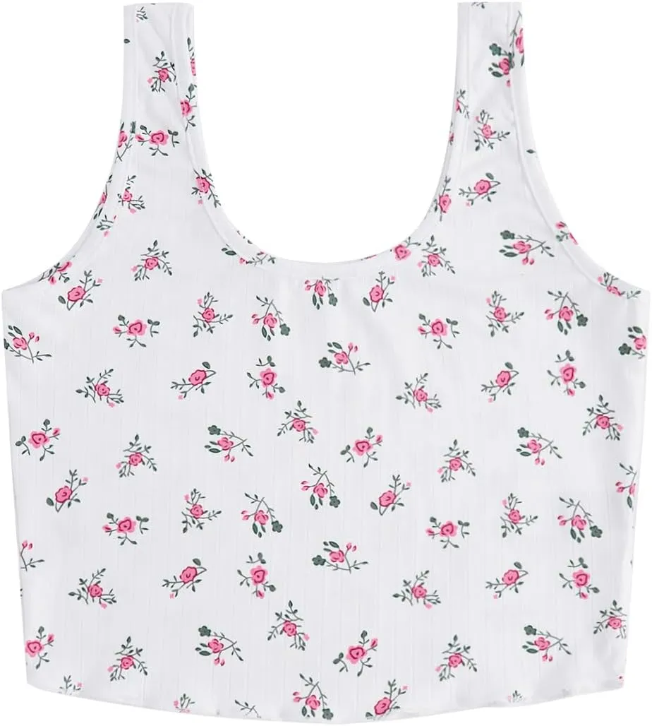 SweatyRocks Women's Casual Summer Floral Print Sleeveless Stretch Crop Tank Top