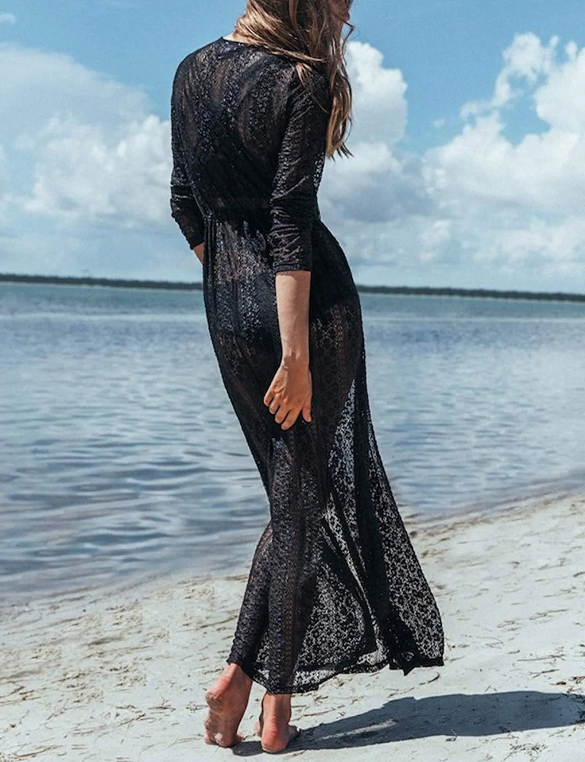 Swimsuit Cover Up Women Plus Size Sheer See Through Sexy lace Kimono