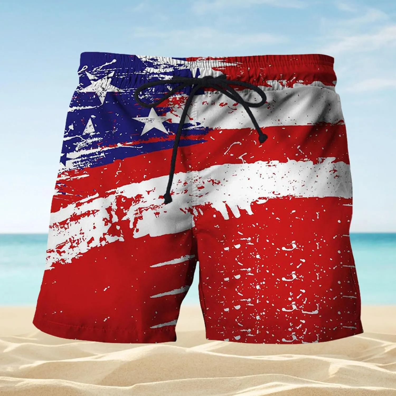 Swimsuit Men Scenery National Flag Digital Print Drawstring with Elastic Waist Casual His and Hers Matching Outfits