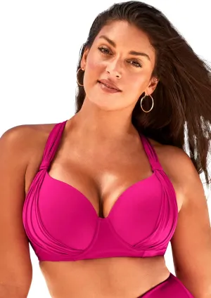 Swimsuits For All Women's Bra Sized Drape Front Underwire Bikini Top (Plus