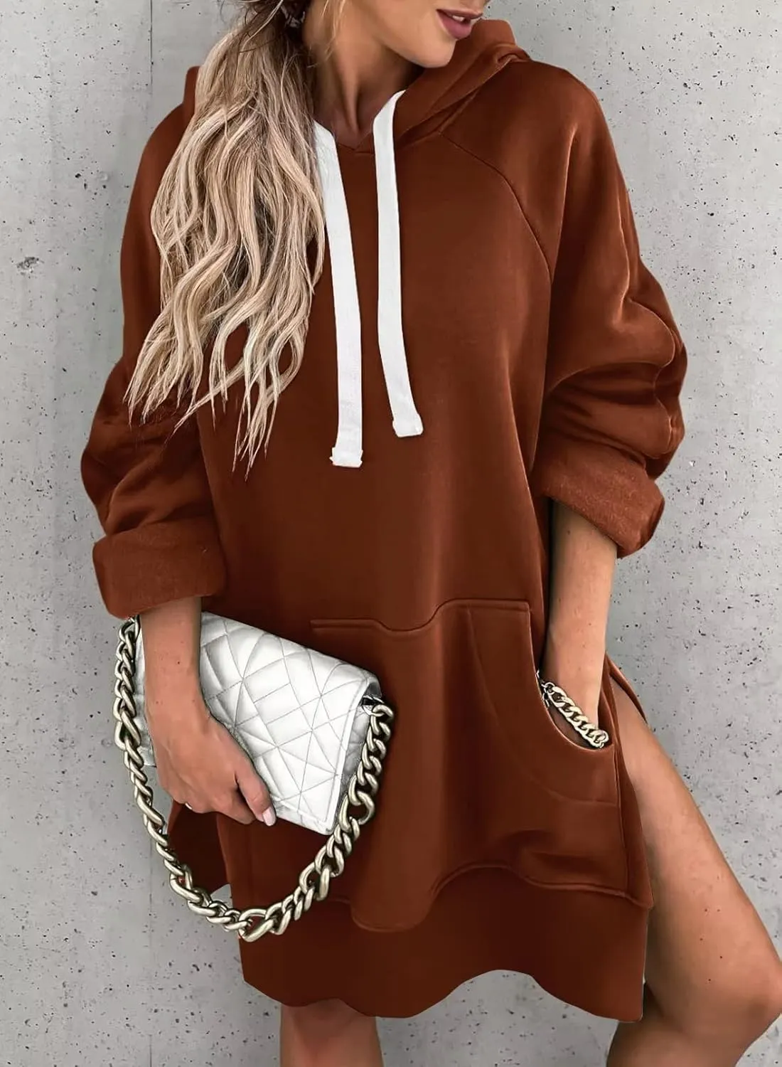 Syellowafter Women Oversized Hoodie Dress Pullover Winter Kangaroo Pocket Sweatshirt Fall Tops Casual Loungewear