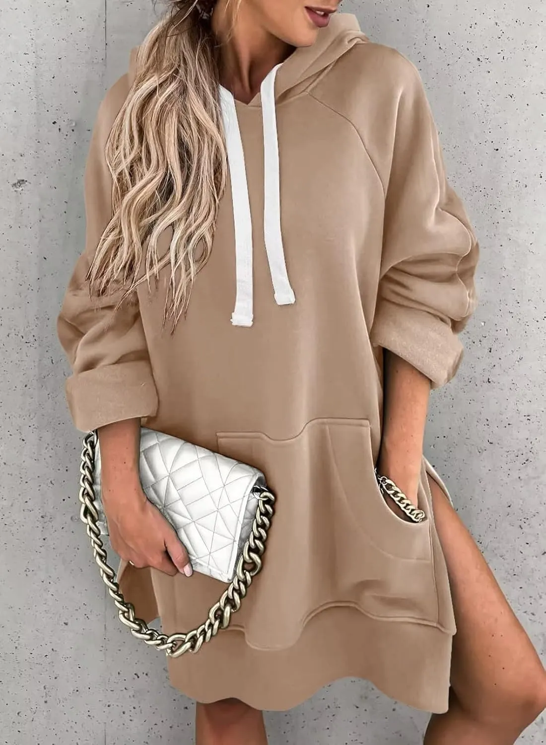 Syellowafter Women Oversized Hoodie Dress Pullover Winter Kangaroo Pocket Sweatshirt Fall Tops Casual Loungewear