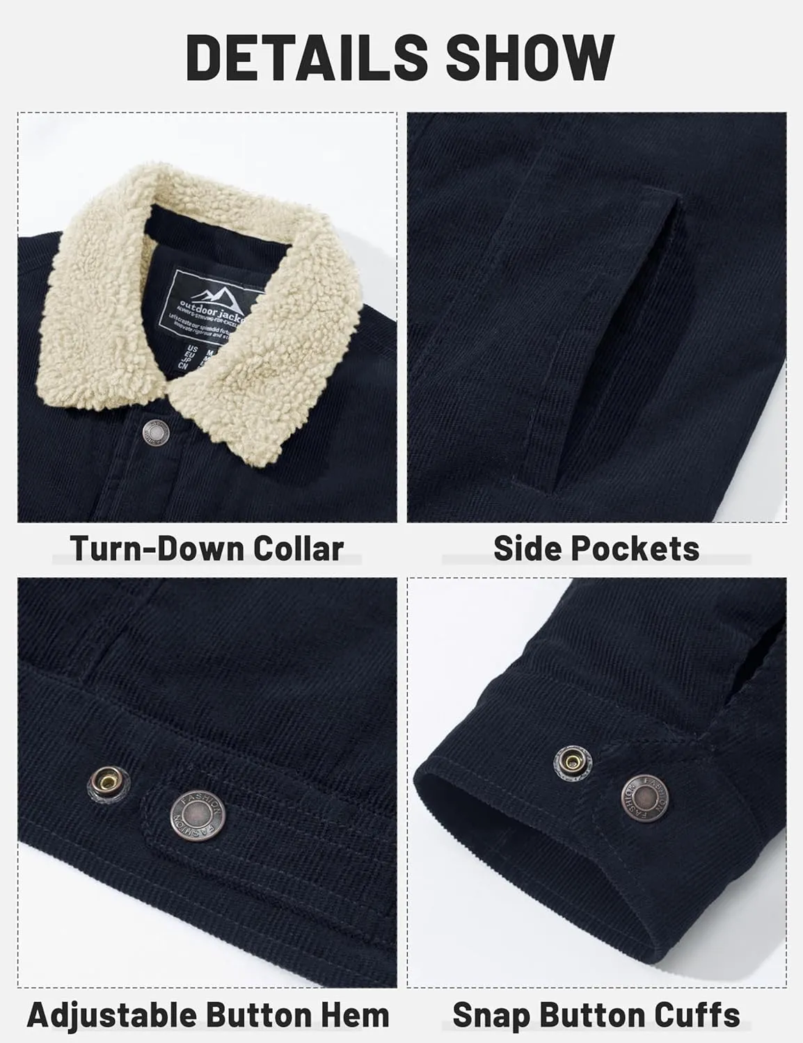 TACVASEN Men's Corduroy Jacket Fleece Sherpa Lined Winter Coats Warm Thick Cotton Casual Trucker Cargo Jacket