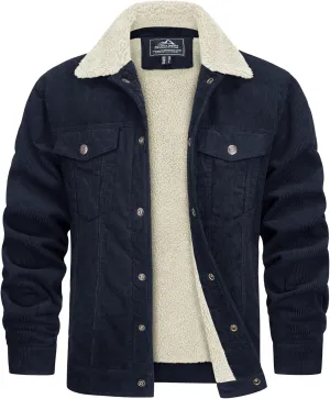 TACVASEN Men's Corduroy Jacket Fleece Sherpa Lined Winter Coats Warm Thick Cotton Casual Trucker Cargo Jacket