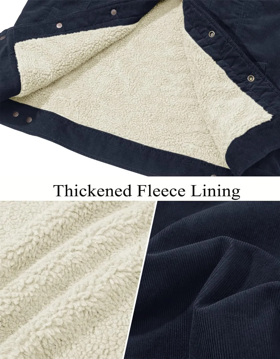 TACVASEN Men's Corduroy Jacket Fleece Sherpa Lined Winter Coats Warm Thick Cotton Casual Trucker Cargo Jacket