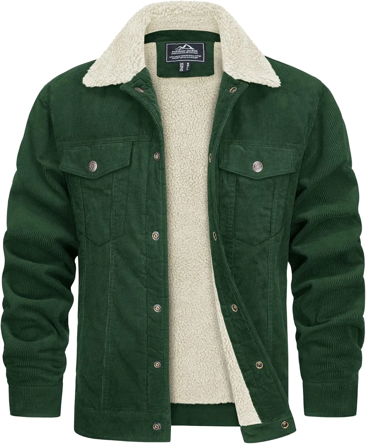 TACVASEN Men's Corduroy Jacket Fleece Sherpa Lined Winter Coats Warm Thick Cotton Casual Trucker Cargo Jacket