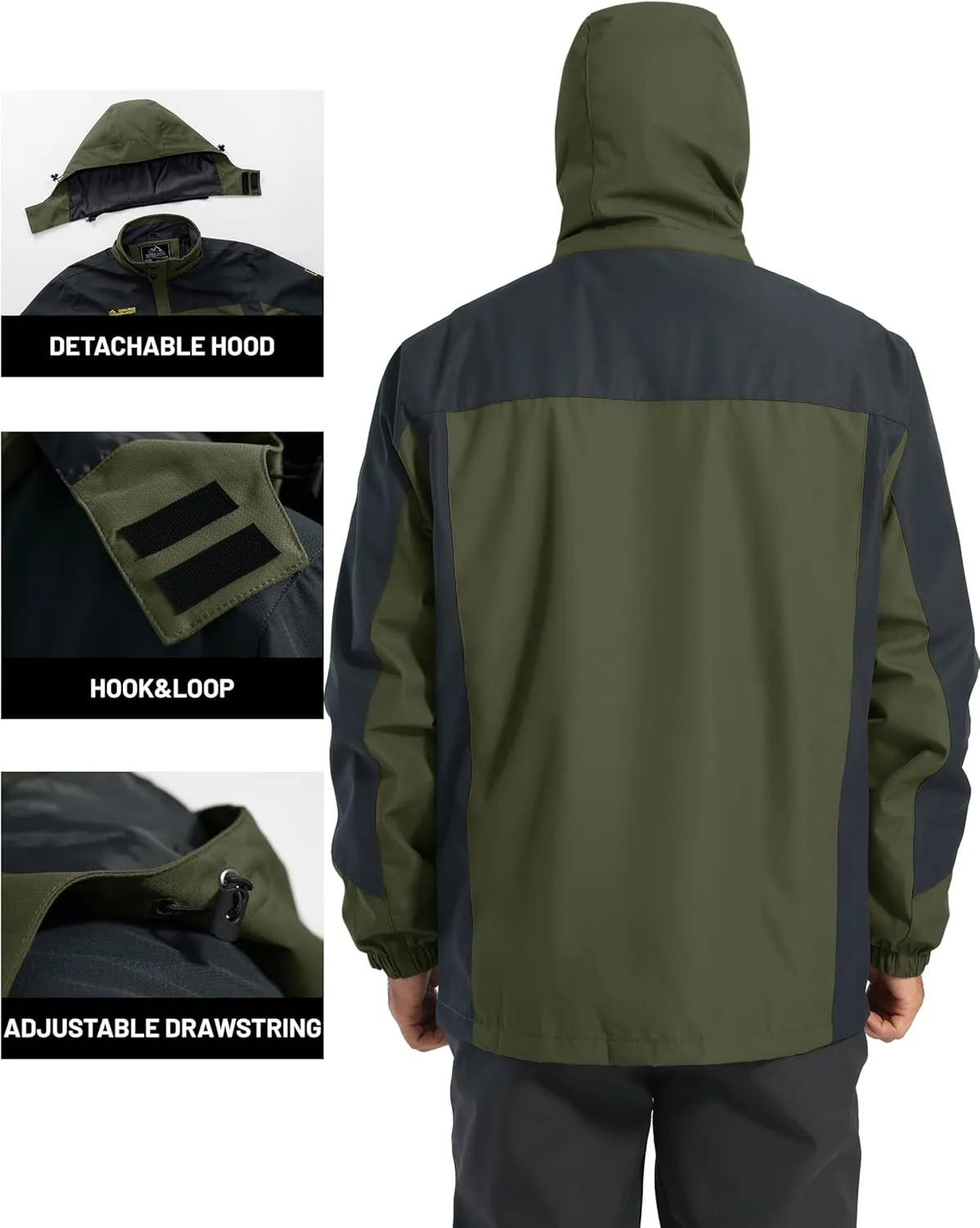 TACVASEN Mens Rain Jackets Water Resistant With Hood Windbreaker Lightweight Zip Jacket Climbing Fishing with Pockets