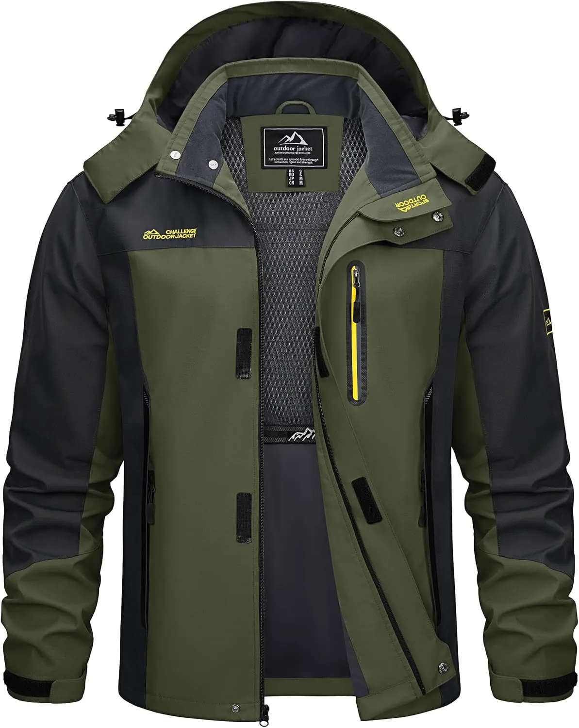 TACVASEN Mens Rain Jackets Water Resistant With Hood Windbreaker Lightweight Zip Jacket Climbing Fishing with Pockets