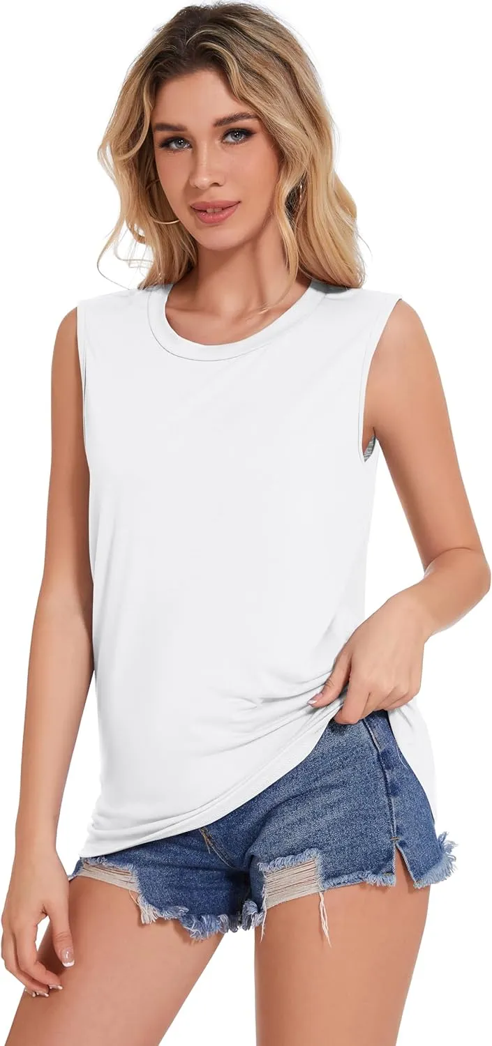 Tank Top for Women Sleeveless Summer Crewneck Casual Loose Tunic Tops Shirts