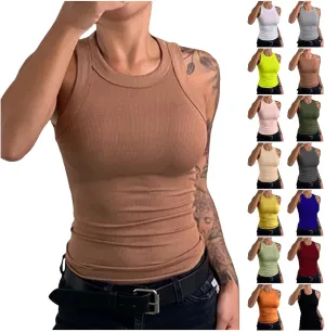 Tank Tops for Women, Racerback Ribbed Tank Top, Women Slim Knit Basic Summer Tops Going Out Tops Long Sleeveless Shirts