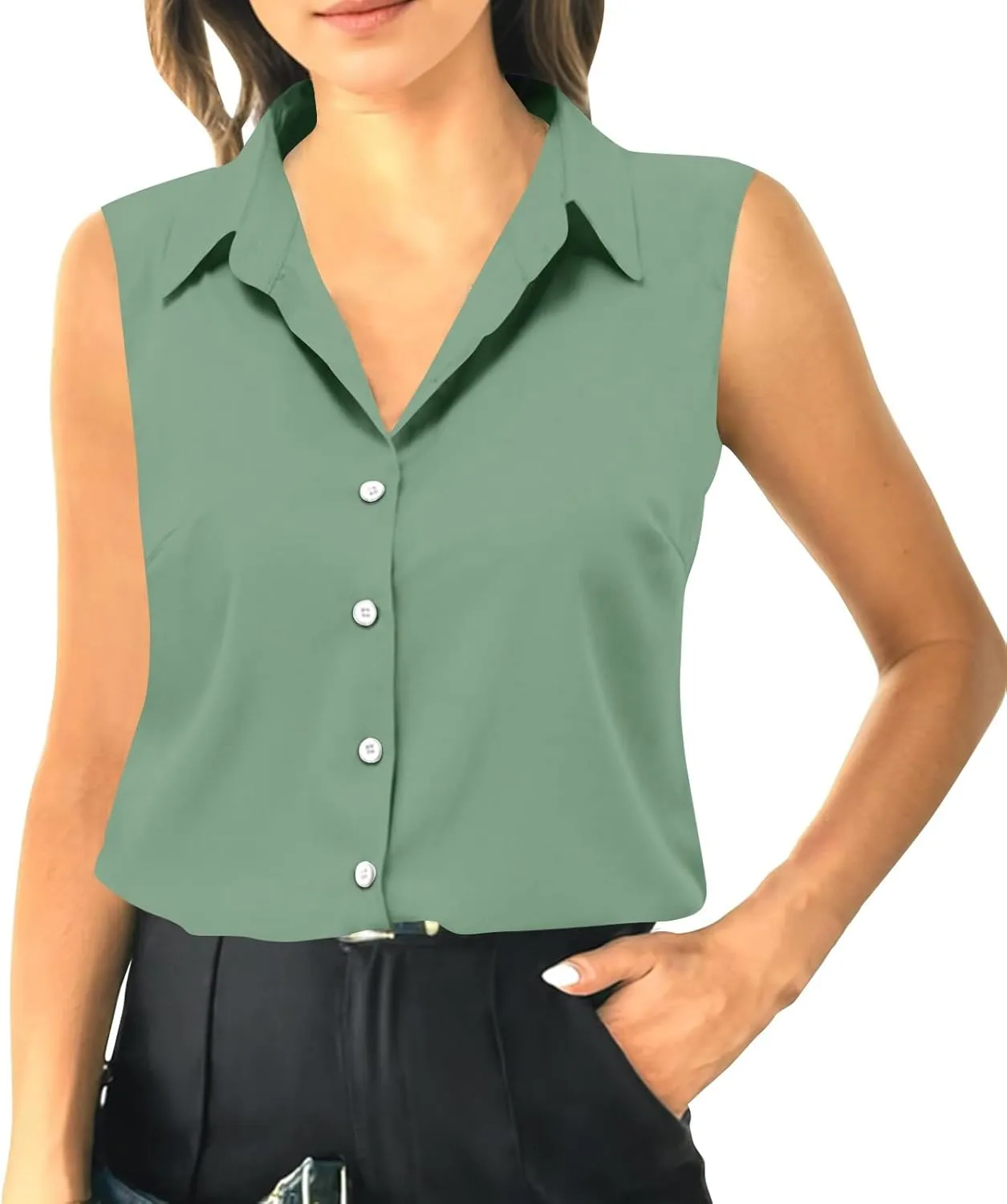 Tank Tops for Women V Neck Summer Outfits Collared Shirts Dressy Casual Loose Fit Top