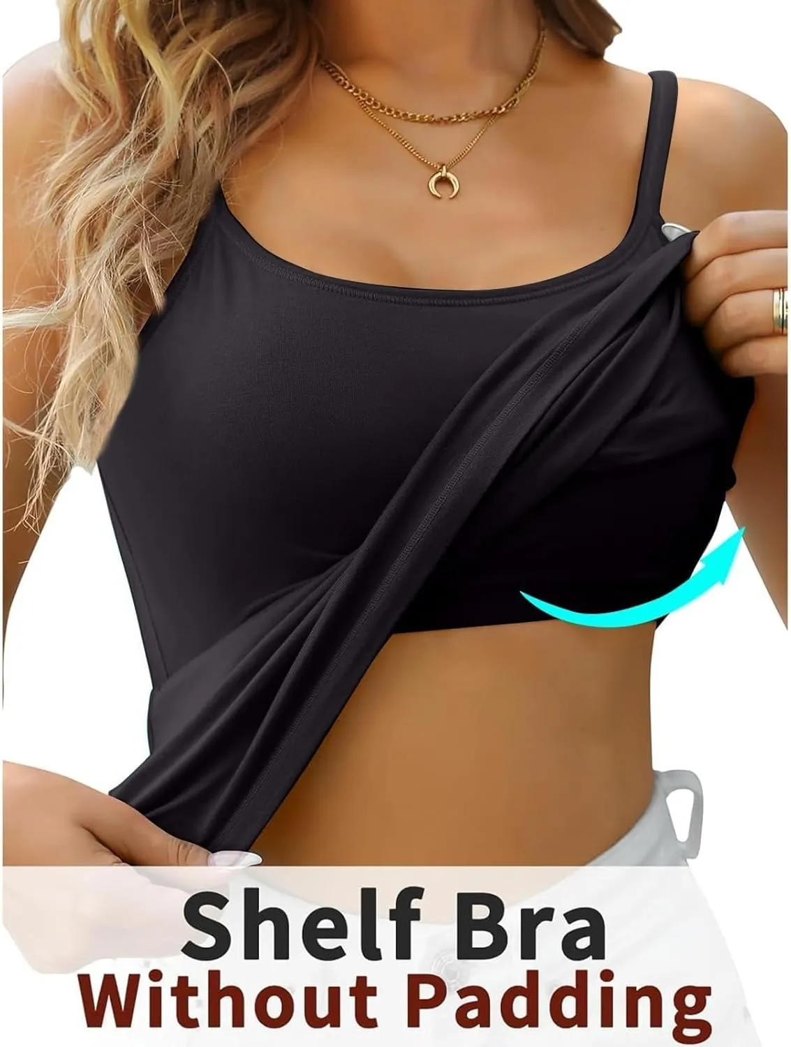 Tank Tops with Built in Bra for Women Sleeveless Spaghetti Strap Camisole Plus Size Cotton Padded Workout Basic Tops