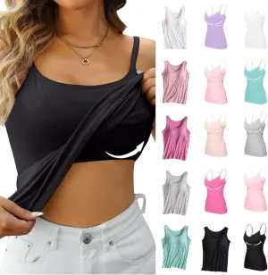 Tank Tops with Built in Bra for Women Sleeveless Spaghetti Strap Camisole Plus Size Cotton Padded Workout Basic Tops