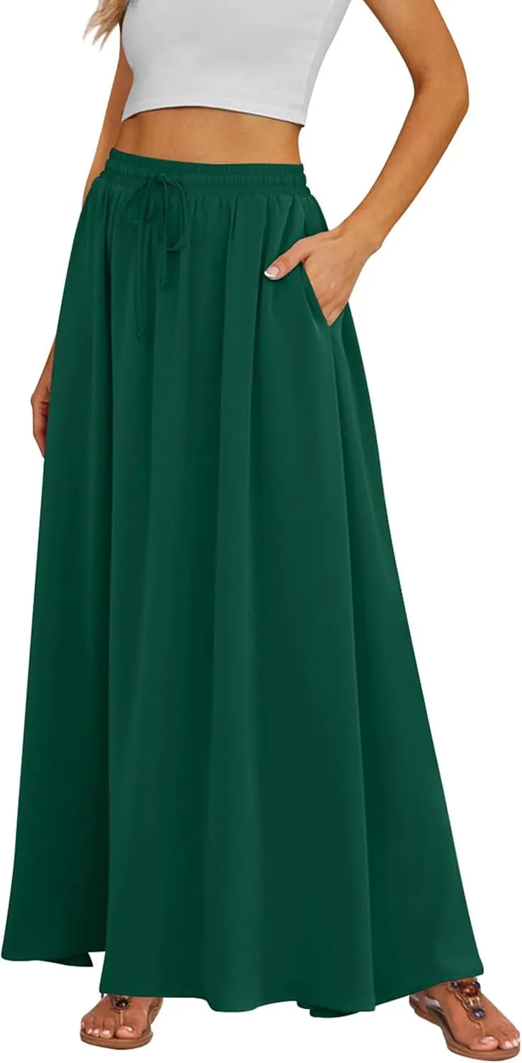 Tapata Women's Extra Long Maxi Skirts for Tall/Petite with Pockets Pleated A-Line Summer Flowy Skirt Casual Beach Wear