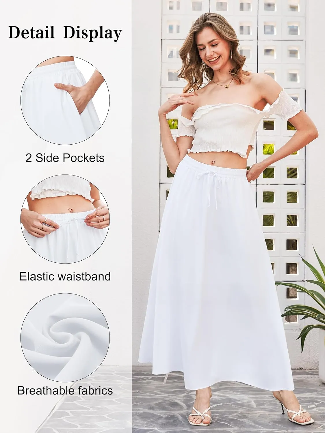 Tapata Women's Extra Long Maxi Skirts for Tall/Petite with Pockets Pleated A-Line Summer Flowy Skirt Casual Beach Wear