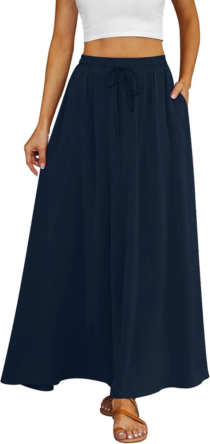 Tapata Women's Extra Long Maxi Skirts for Tall/Petite with Pockets Pleated A-Line Summer Flowy Skirt Casual Beach Wear