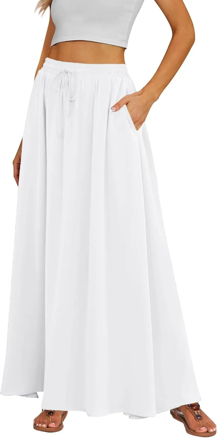 Tapata Women's Extra Long Maxi Skirts for Tall/Petite with Pockets Pleated A-Line Summer Flowy Skirt Casual Beach Wear