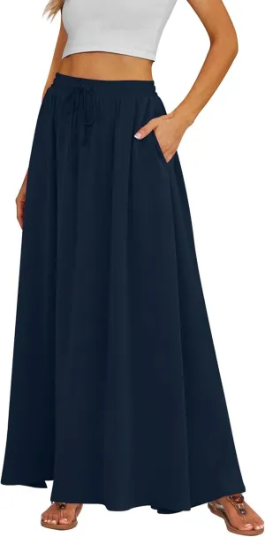 Tapata Women's Extra Long Maxi Skirts for Tall/Petite with Pockets Pleated A-Line Summer Flowy Skirt Casual Beach Wear