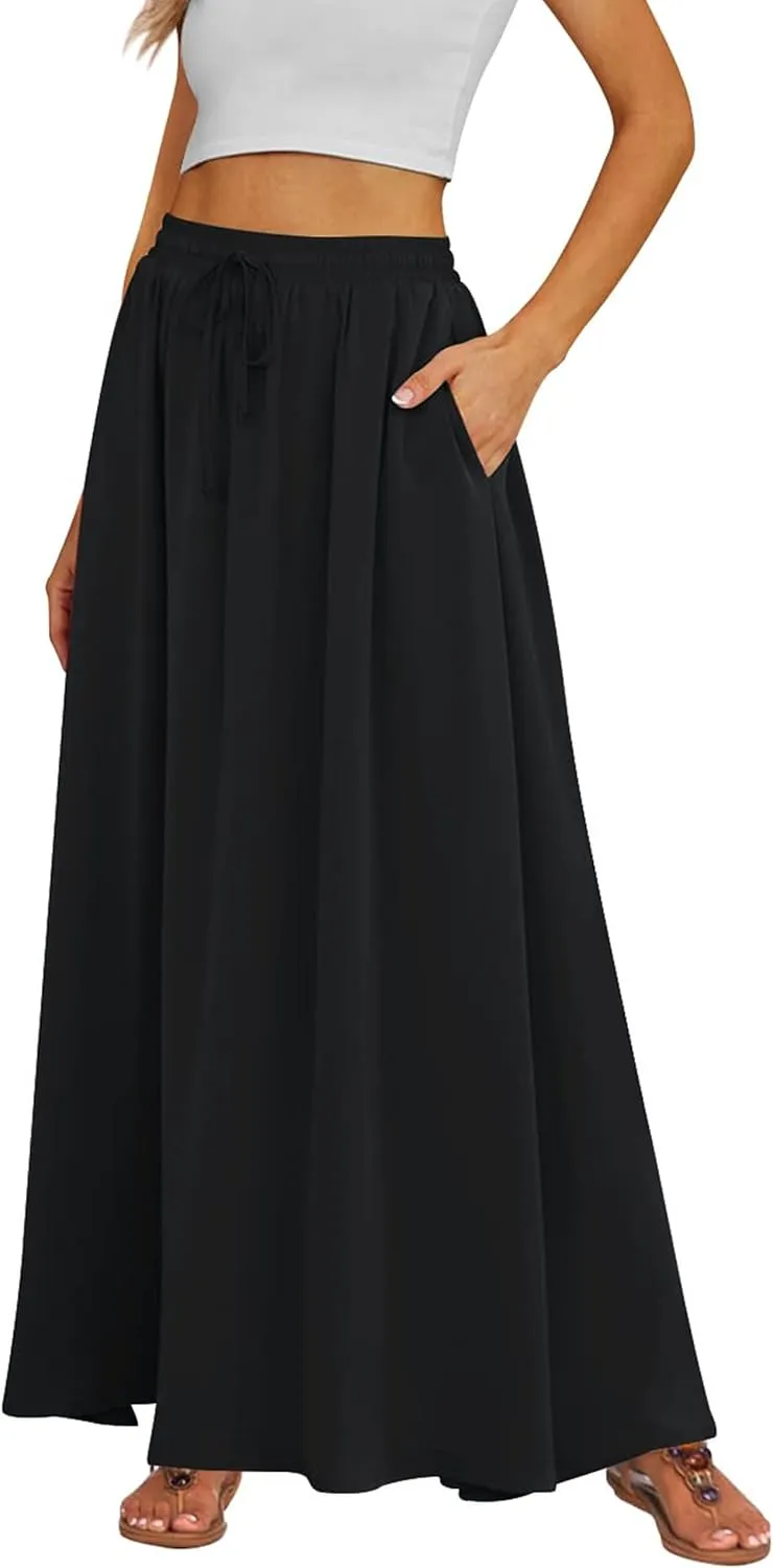 Tapata Women's Extra Long Maxi Skirts for Tall/Petite with Pockets Pleated A-Line Summer Flowy Skirt Casual Beach Wear
