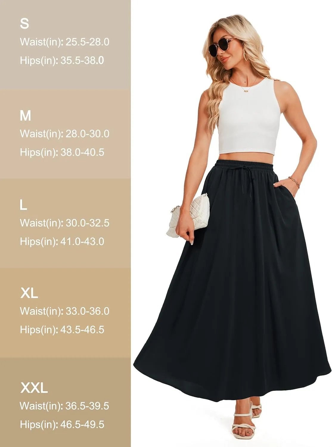 Tapata Women's Extra Long Maxi Skirts for Tall/Petite with Pockets Pleated A-Line Summer Flowy Skirt Casual Beach Wear