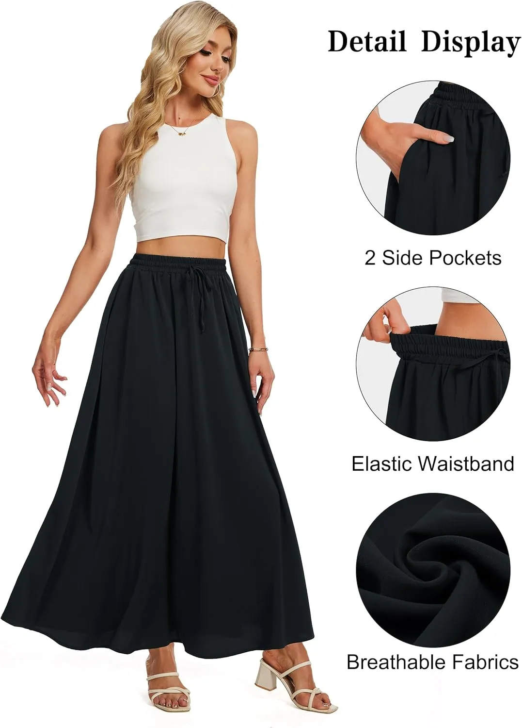 Tapata Women's Extra Long Maxi Skirts for Tall/Petite with Pockets Pleated A-Line Summer Flowy Skirt Casual Beach Wear