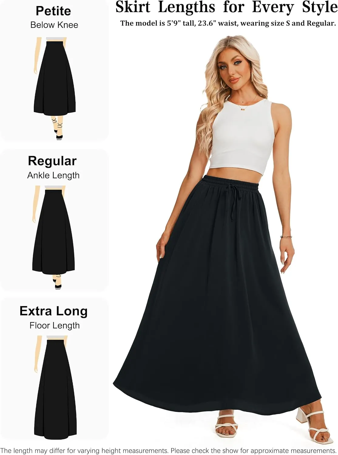 Tapata Women's Extra Long Maxi Skirts for Tall/Petite with Pockets Pleated A-Line Summer Flowy Skirt Casual Beach Wear