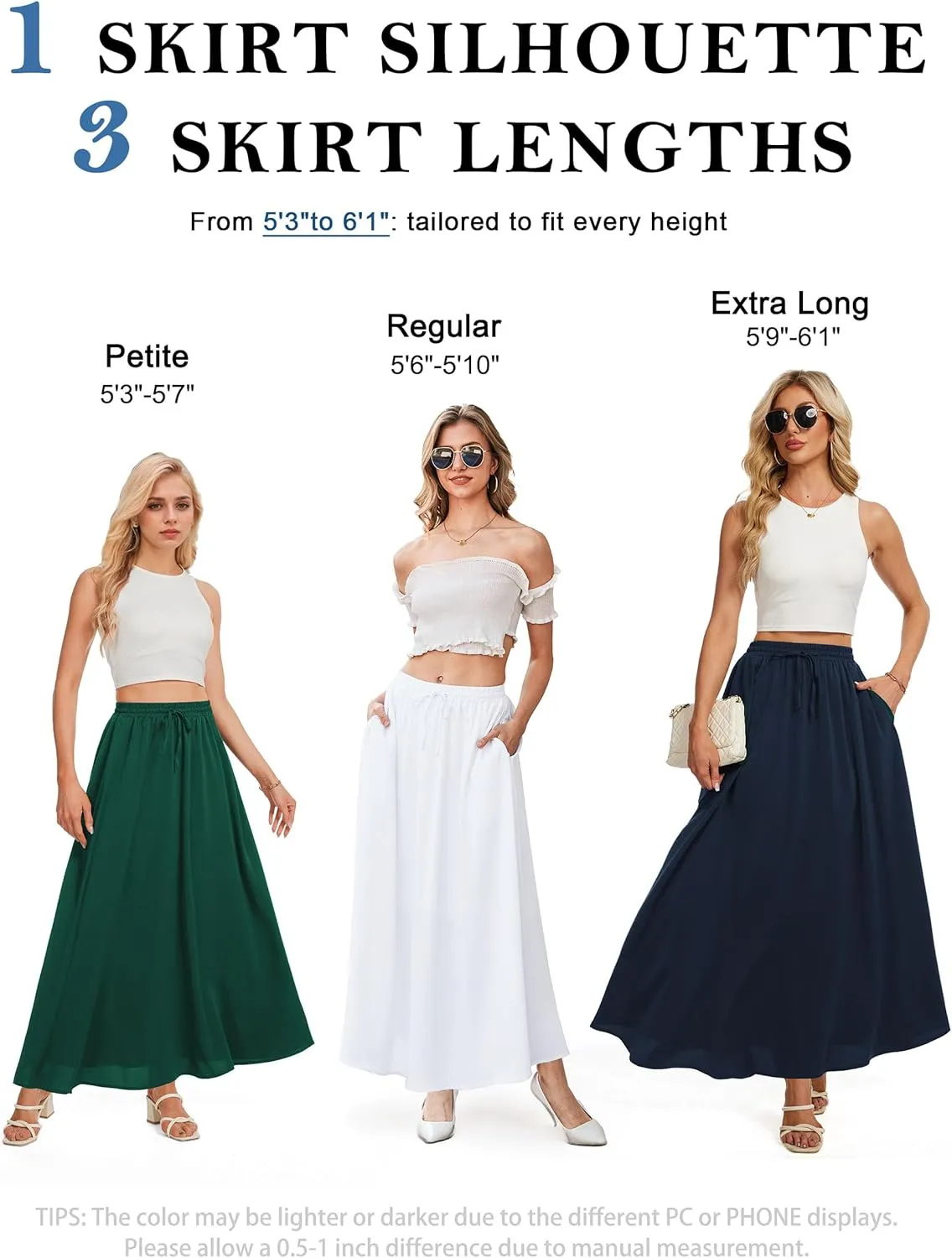 Tapata Women's Extra Long Maxi Skirts for Tall/Petite with Pockets Pleated A-Line Summer Flowy Skirt Casual Beach Wear