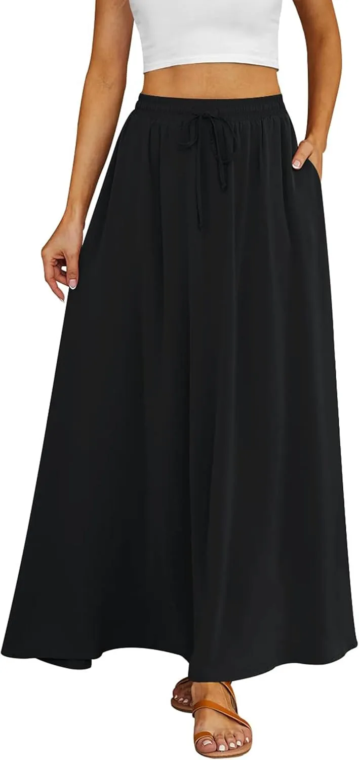 Tapata Women's Extra Long Maxi Skirts for Tall/Petite with Pockets Pleated A-Line Summer Flowy Skirt Casual Beach Wear