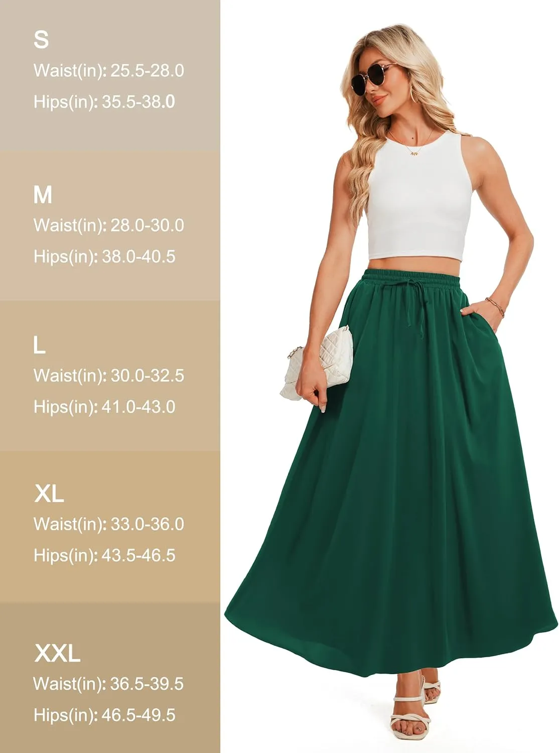 Tapata Women's Extra Long Maxi Skirts for Tall/Petite with Pockets Pleated A-Line Summer Flowy Skirt Casual Beach Wear
