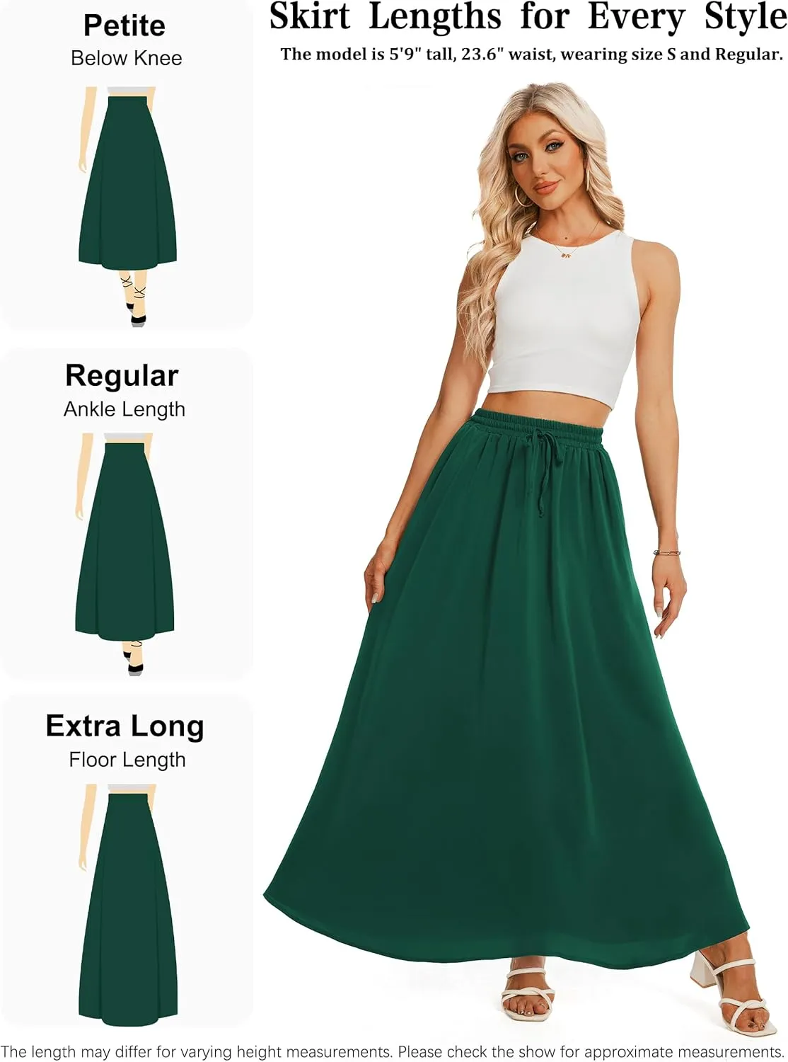 Tapata Women's Extra Long Maxi Skirts for Tall/Petite with Pockets Pleated A-Line Summer Flowy Skirt Casual Beach Wear