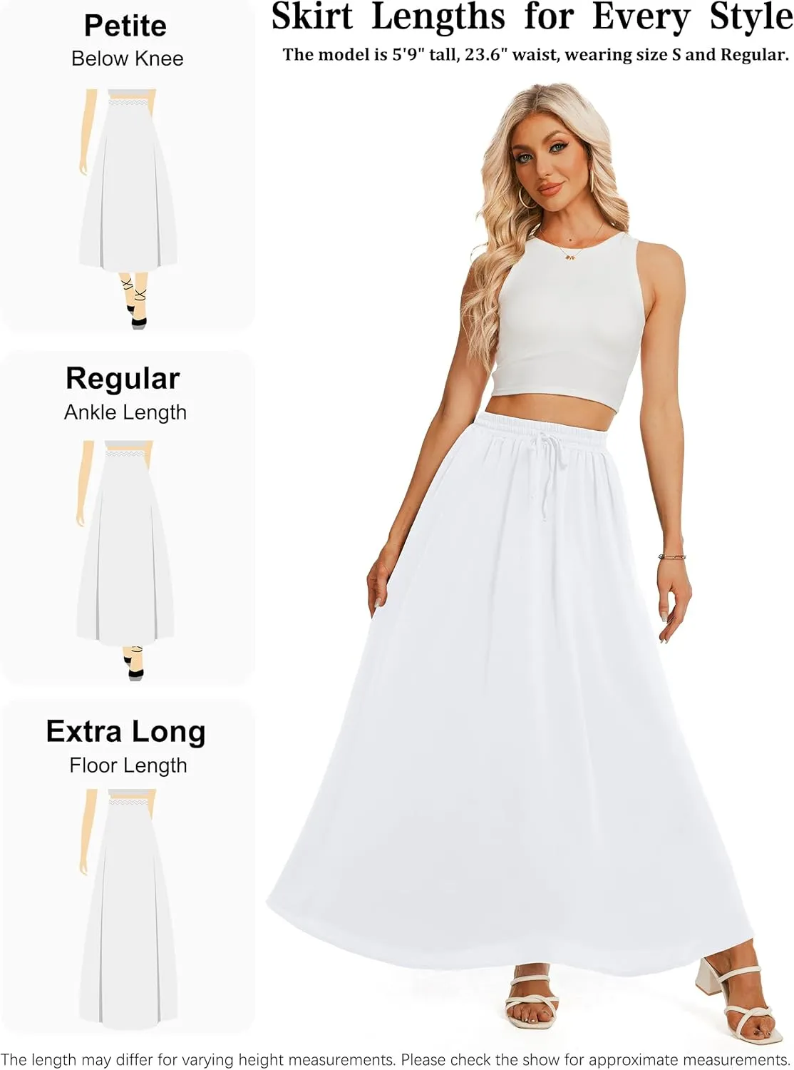 Tapata Women's Extra Long Maxi Skirts for Tall/Petite with Pockets Pleated A-Line Summer Flowy Skirt Casual Beach Wear