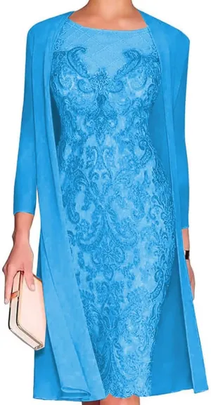 Tea Length Mother of The Bride Dresses for Wedding with Jacket Chiffon 2PC Elegant Grandmother of The Bride Dress