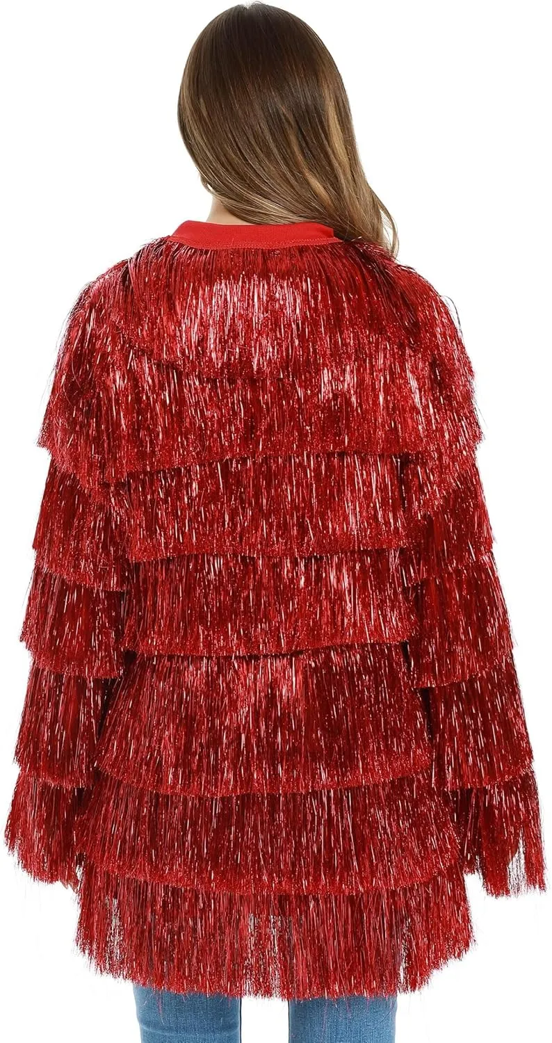 Tinsel Dress for Women, Multi Layer Tinsel Fringe Foil Dance Costume for Carnival Christmas Festive Party Event
