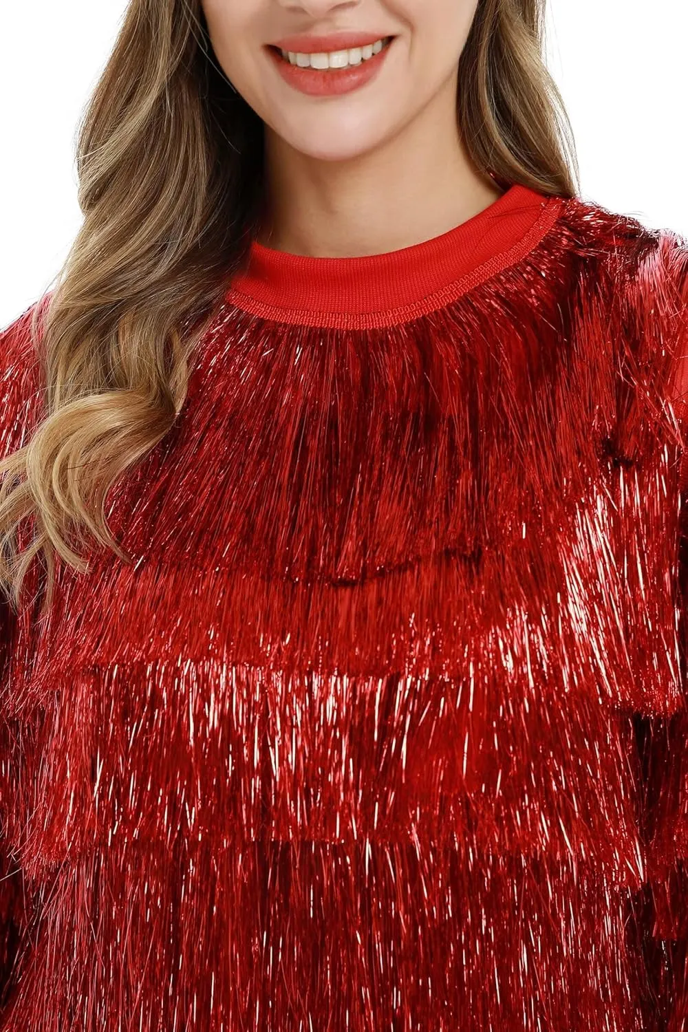 Tinsel Dress for Women, Multi Layer Tinsel Fringe Foil Dance Costume for Carnival Christmas Festive Party Event