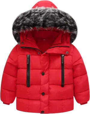 Toddler Coat with Thicken Fur Collar & Hoodie - Warm Winter Puffer Jacket