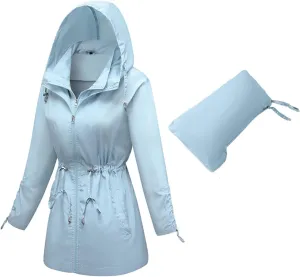 TRATENBY Rain-Jacket Women-Waterproof Lightweight-Packable Hood-Raincoat  Travel Windbreaker Coat in A Pouch Polka Dot