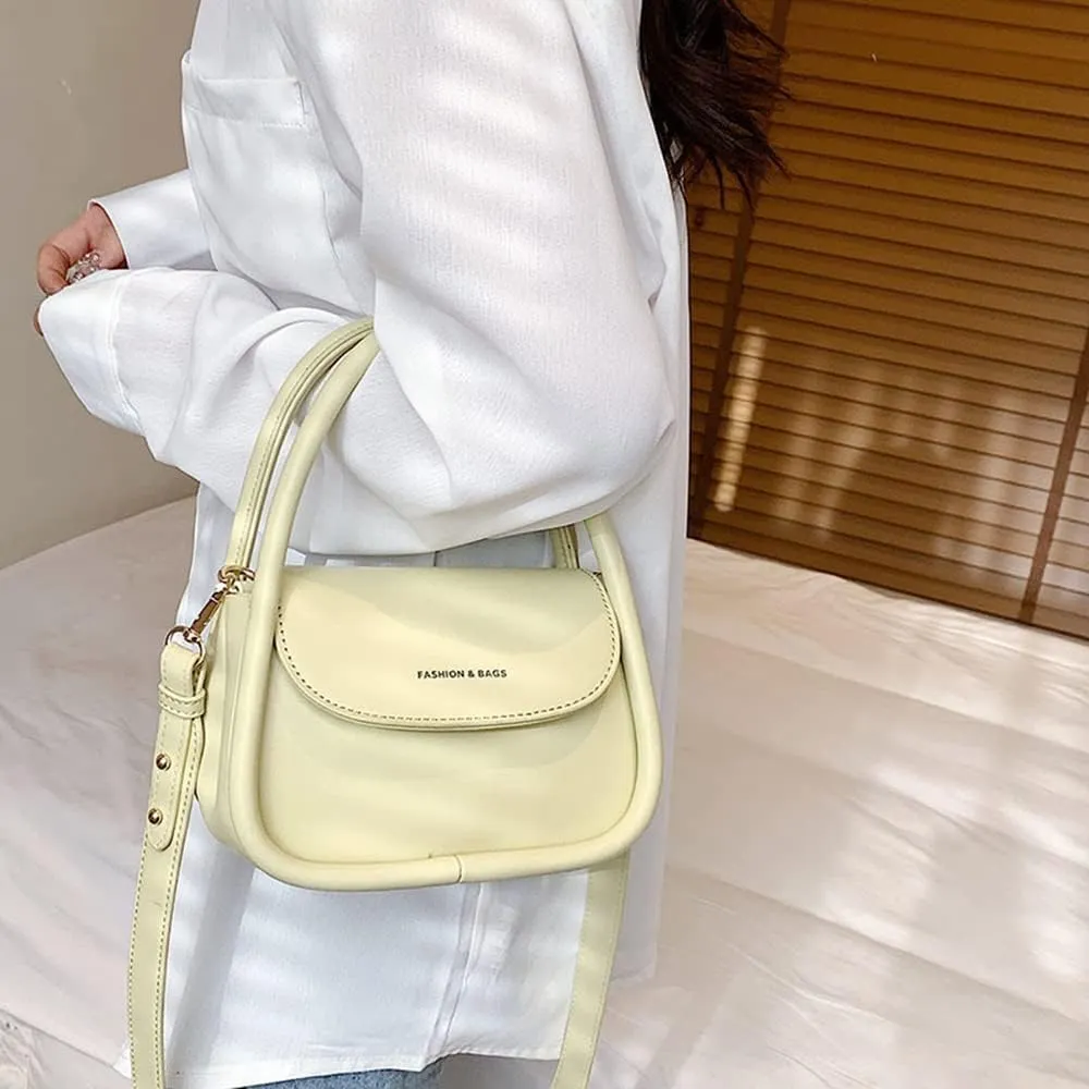 Trendy Women's Small Leather Handbag - Cute Top Handle Crossbody Satchel Bag (White)