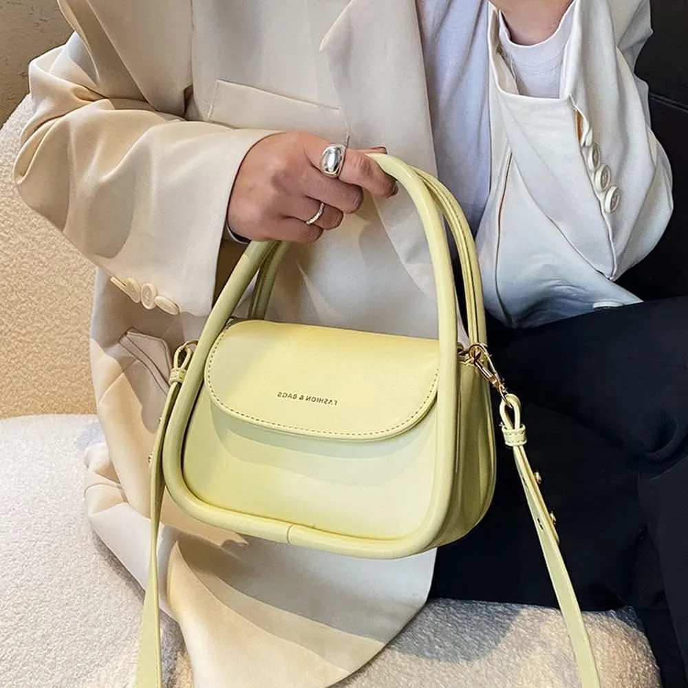 Trendy Women's Small Leather Handbag - Cute Top Handle Crossbody Satchel Bag (White)