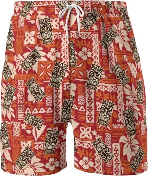 Tropical Tiki Mens Hawaiian Sport Shorts - Tiki Hawaiian Shorts for Men - Casual Drawstring Beachwear Shorts Series 15