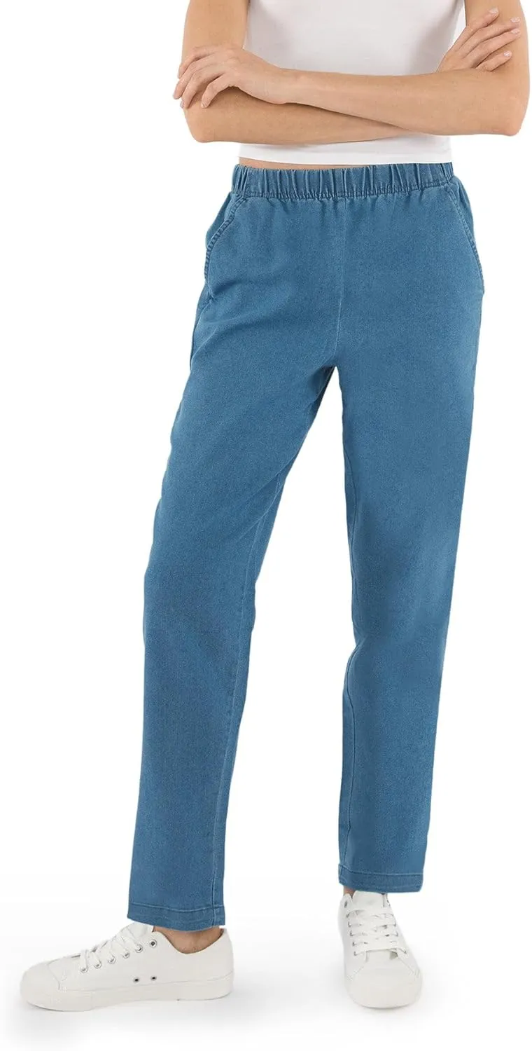 Turtle Bay New York Women's Casual Relaxed Fit Elastic Waist Pull On Denim Jeans