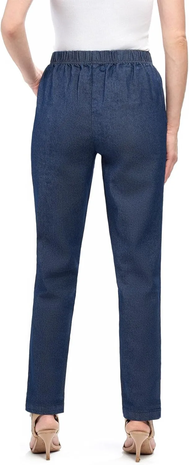 Turtle Bay New York Women's Casual Relaxed Fit Elastic Waist Pull On Denim Jeans