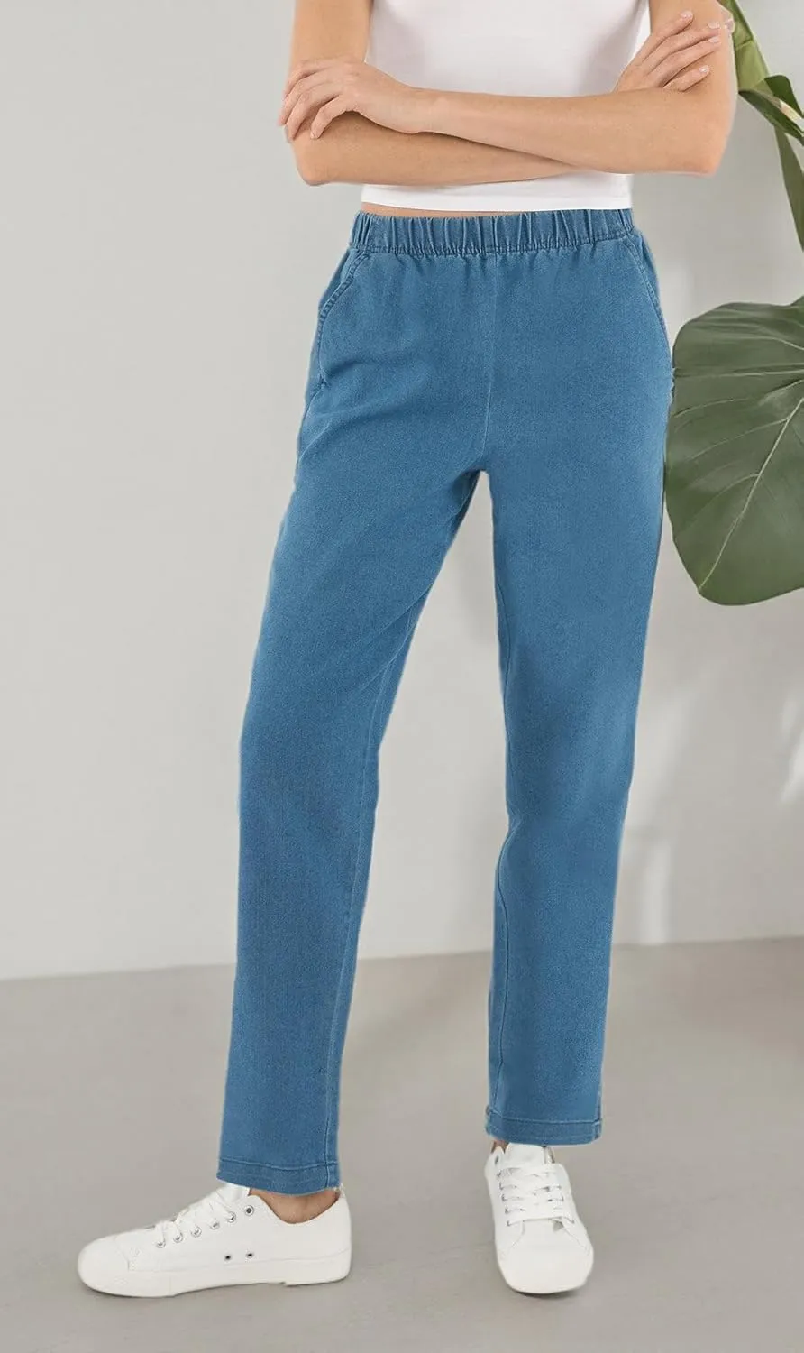 Turtle Bay New York Women's Casual Relaxed Fit Elastic Waist Pull On Denim Jeans